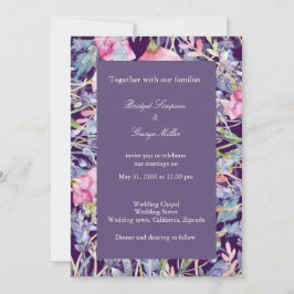 Invitación boda violeta de colores vivos de flores silvestres
