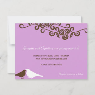 Invitación Boda violeta de los pájaros de amor del jardín sal