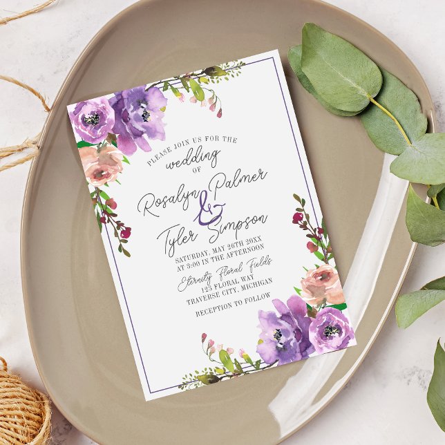 Invitación Boda violeta de peras moradas florales (Subido por el creador)