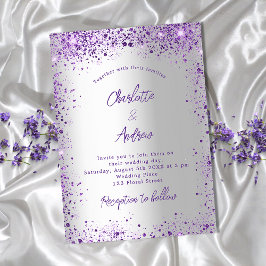 Invitación Boda violeta de plata morada chispa lujo
