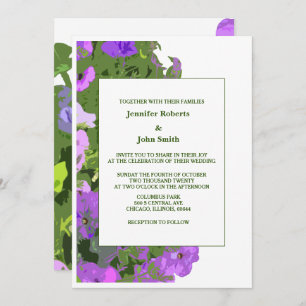 Invitación Boda Violeta Floral Sage Verde Blanco Elegante