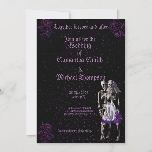 Invitación Boda violeta gótico personalizable (Anverso)