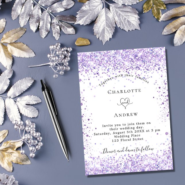 Invitación Boda violeta guión blanco elegante (Subido por el creador)