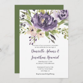 Invitación Boda violeta morado y acuarela verde