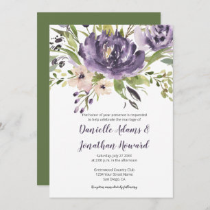 Invitación Boda violeta morado y acuarela verde