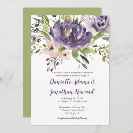 Invitación Boda violeta morado y acuarela verde