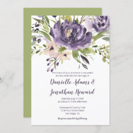 Invitación Boda violeta morado y acuarela verde