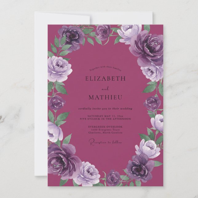 Invitación Boda Violeta Peonía Ciruela (Anverso)