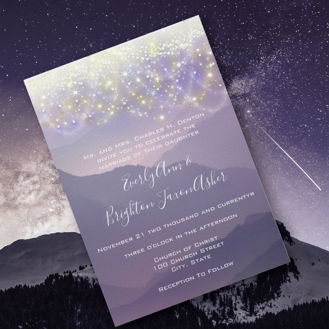 Invitación Boda violeta púrpura de las luces de hadas (Subido por el creador)