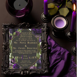Invitación Boda Violeta Púrpura Floral Elegante Gótica