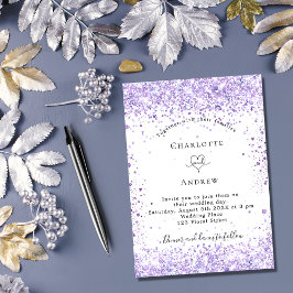Invitación Boda violeta purpurina guión blanco lujo