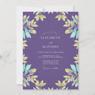 Invitación Boda Violetas Acuáticas Frondosas