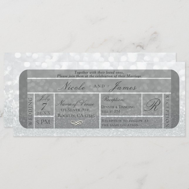 Invitación Boda VIP del Purpurina de espuma de plata blanca (Anverso / Reverso)