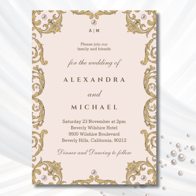 Invitación Boda virgen de origen victoriano monograma beige (Subido por el creador)