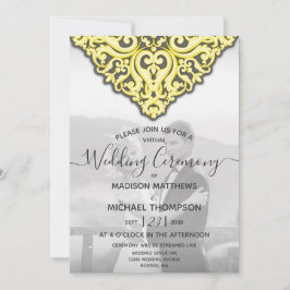 Invitación Boda Virtual Amarillo Gris Transmisión en Vivo Bod