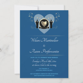 Invitación Boda virtual azul Gold Heart Masculino