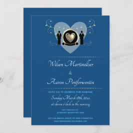 Invitación Boda virtual azul Gold Heart Masculino