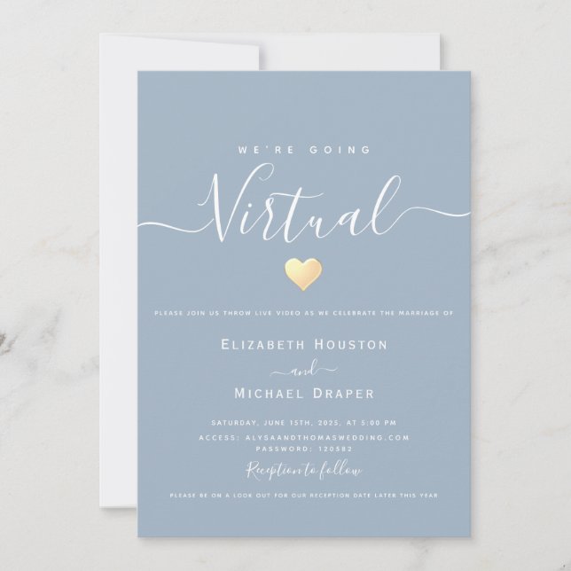 Invitación Boda virtual azul polvoriento (Anverso)