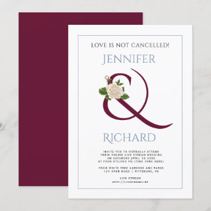 Invitación Boda virtual azul polvoriento de la ampersa de Bor