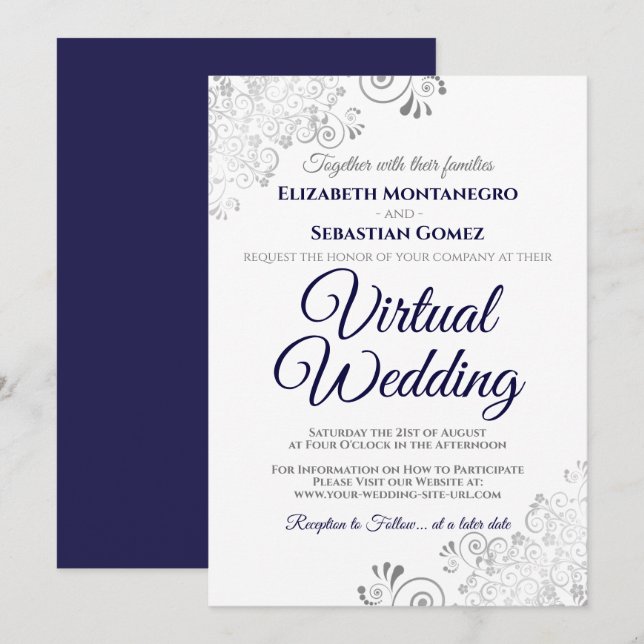 Invitación Boda virtual azul y blanco de la Marina de Guerra  (Anverso / Reverso)