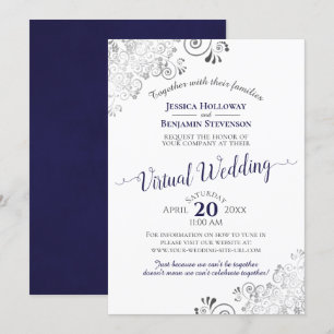 Invitación Boda virtual azul y blanco de la Marina de Plata L