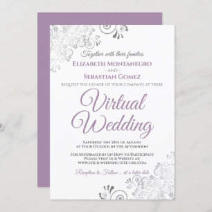 Invitación Boda virtual blanco y lavanda de colores plateados