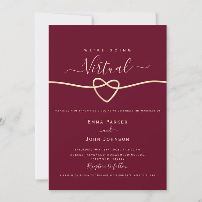 Invitación Boda Virtual Borgoña (Anverso)