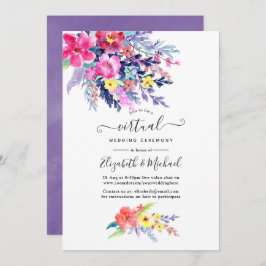 Invitación Boda virtual colorido de acuarela floral en línea