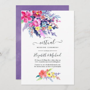 Invitación Boda virtual colorido de acuarela floral en línea