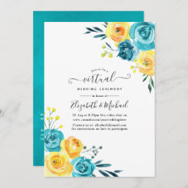 Invitación Boda virtual con flores amarillas y turquesa