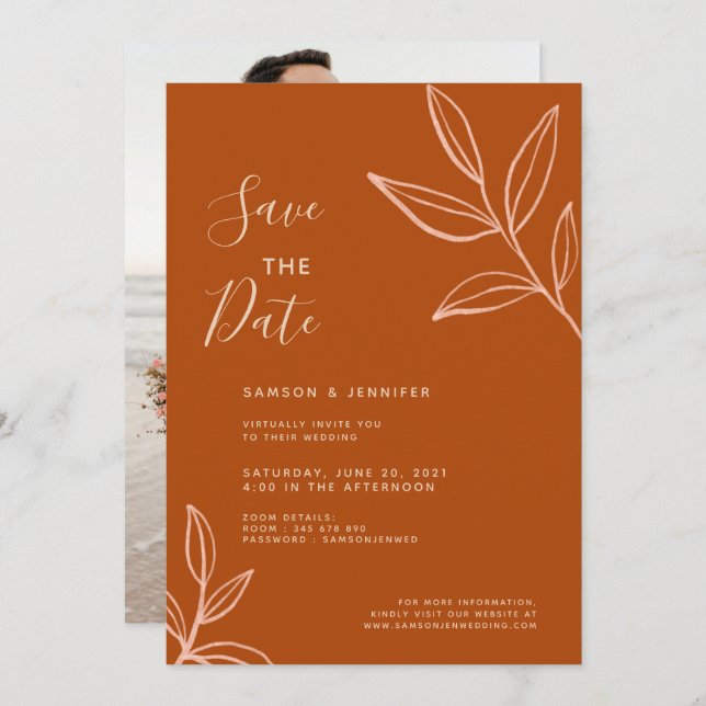 Invitación Boda Virtual con Foto de Terracota Save the Date (Anverso / Reverso)