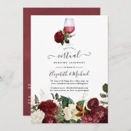 Invitación Boda virtual con la temática del vino floral rojo