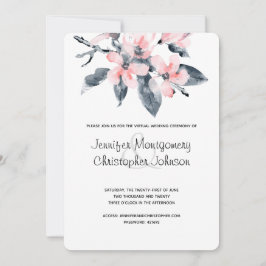 Invitación Boda virtual de acuarela de color rosa y gris