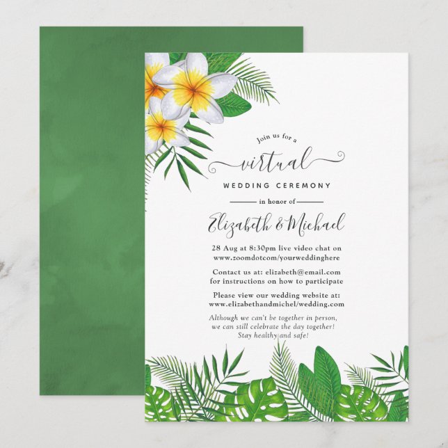Invitación Boda virtual de acuarela hawaiana Aloha Luau (Anverso / Reverso)