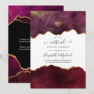 Invitación Boda virtual de ágata dorada y borgoña