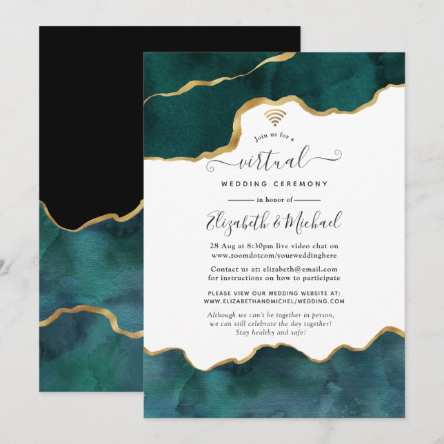 Invitación Boda virtual de agregación de Geode verde azulado  (Anverso / Reverso)