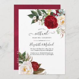 Invitación Boda virtual de Boho Red and White Floral