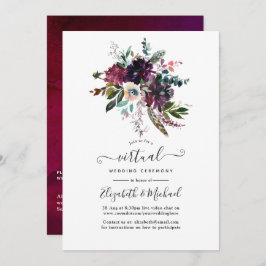 Invitación Boda virtual de Bordo Violet Plum Floral en línea
