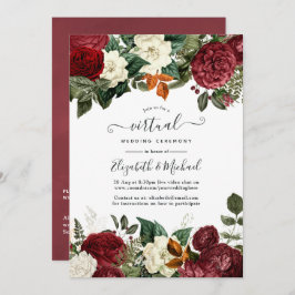 Invitación Boda virtual de Burgundy Wine Red Floral