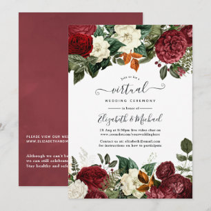 Invitación Boda virtual de Burgundy Wine Red Floral
