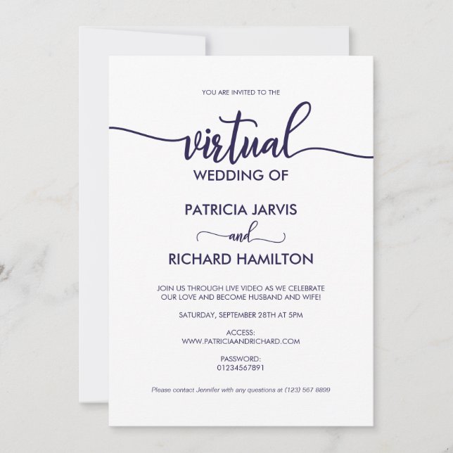 Invitación Boda Virtual de Caligrafía Simple y Elegante (Anverso)