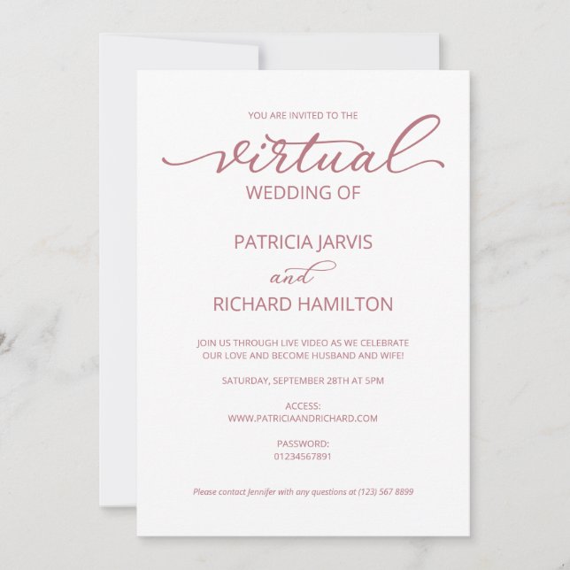 Invitación Boda Virtual de Caligrafía Simple y Elegante (Anverso)
