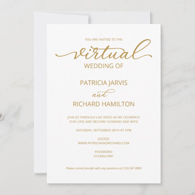 Invitación Boda Virtual de Caligrafía Simple y Elegante (Anverso)