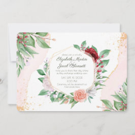 Invitación Boda virtual de color de agua rosa y vegetación