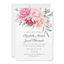 Boda virtual de color rosa y rosas rojas