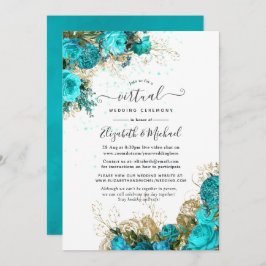 Invitación Boda virtual de color turquesa y oro vintage