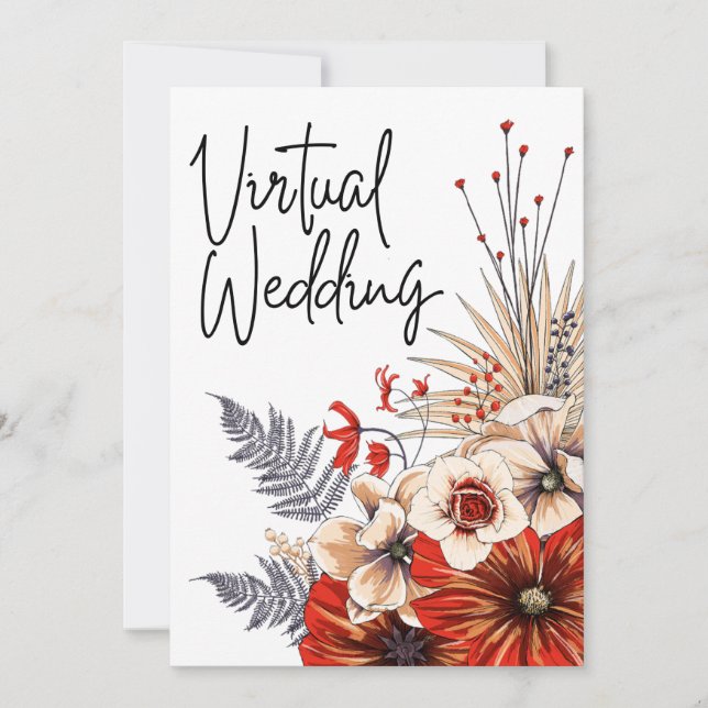 Invitación Boda virtual de crema roja floral acuarela (Anverso)