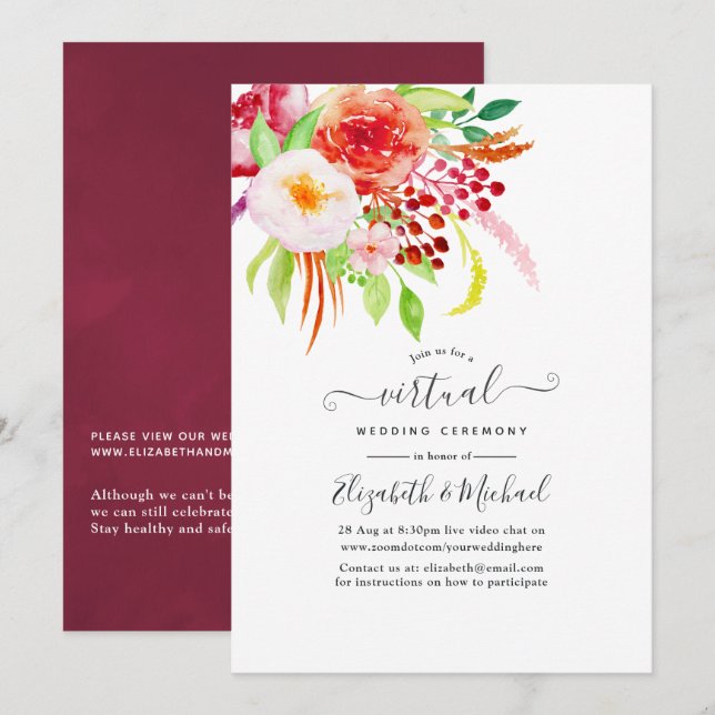 Invitación Boda virtual de encanto rústico de Marsala (Anverso / Reverso)