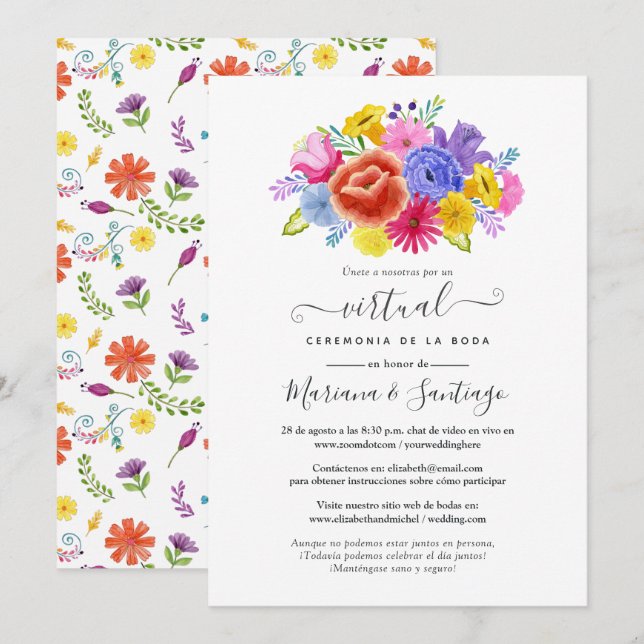 Invitación Boda virtual de fiesta floral al estilo acuarela e (Anverso / Reverso)