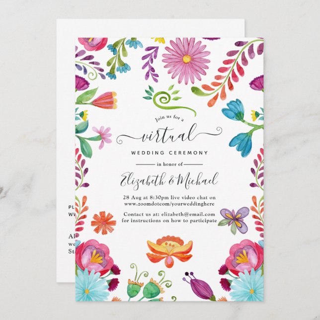 Invitación Boda virtual de Fiesta Mexicana de Flora de Agua (Anverso / Reverso)